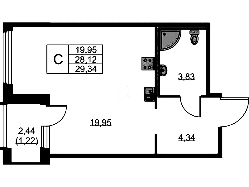 Квартира студия 29.34 м², 10/15 эт., ЖК «GloraX Парголово»